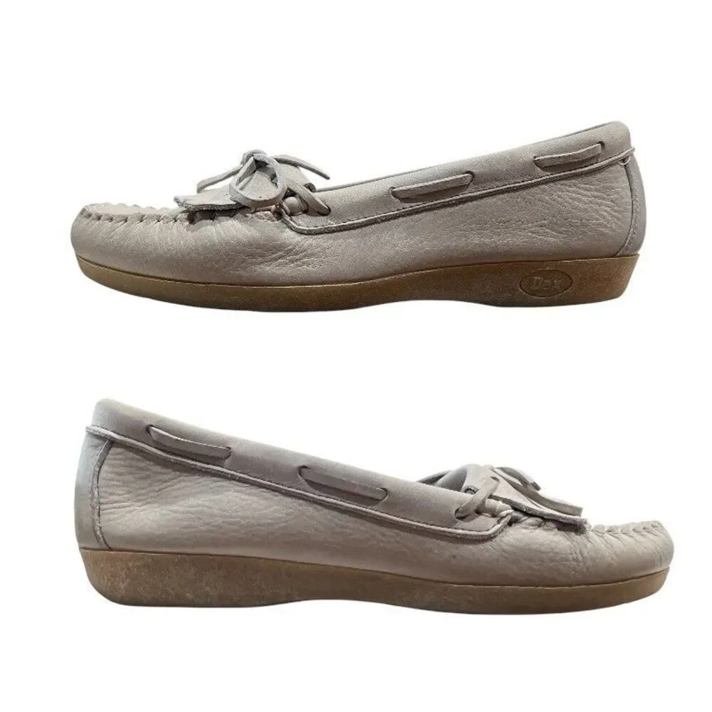 Dexter Women's Vintage USA Made Beige Leather Kiltie Moccasin Loafers  US 9.5